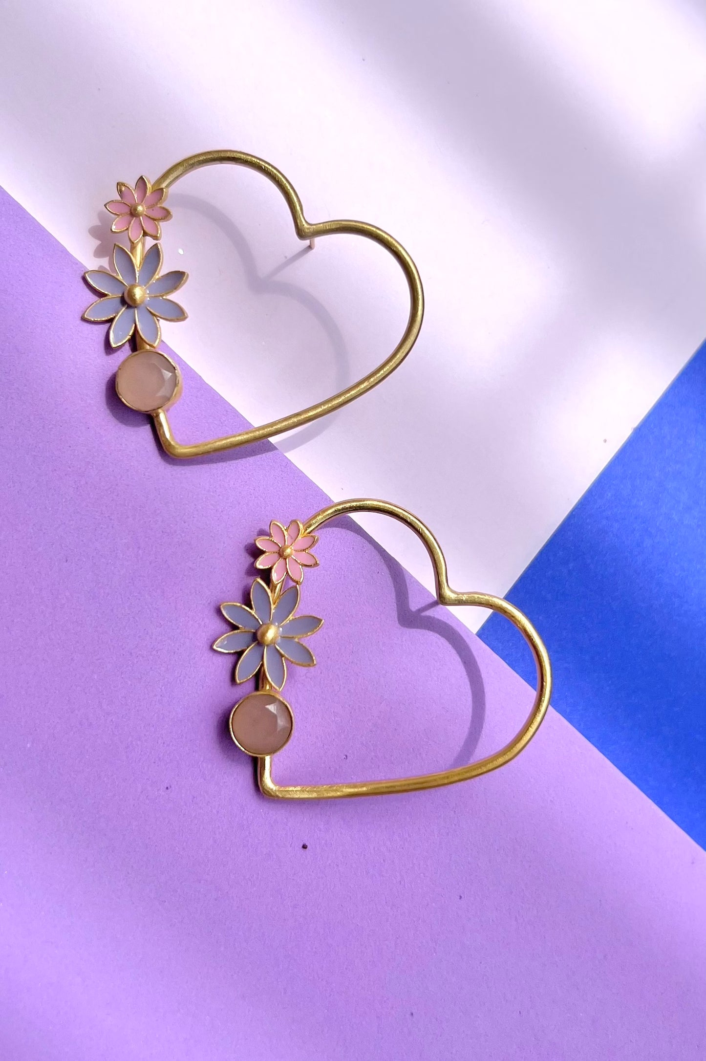 Heart Studs - Pink Jade and Enamel