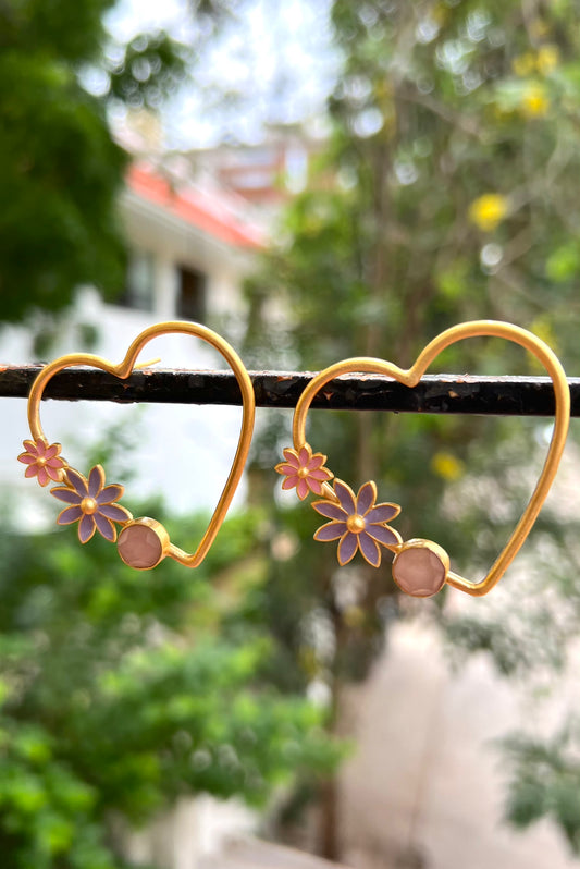 Heart Studs - Pink Jade and Enamel