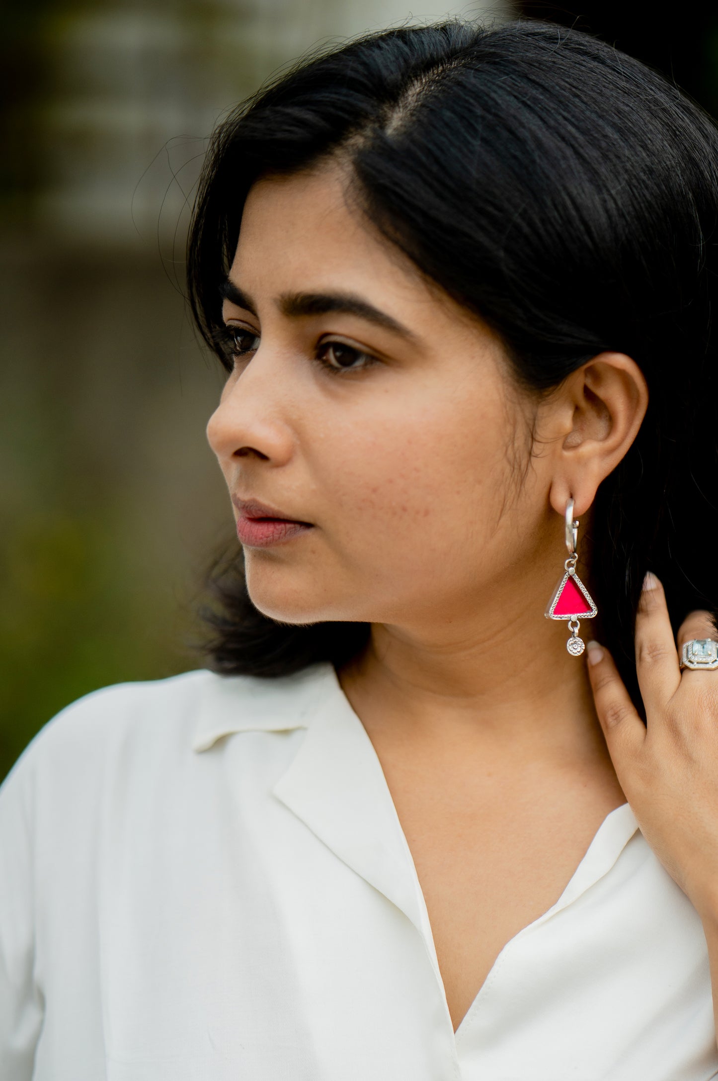 Small hoops with Pink glass enamel - 925 Silver