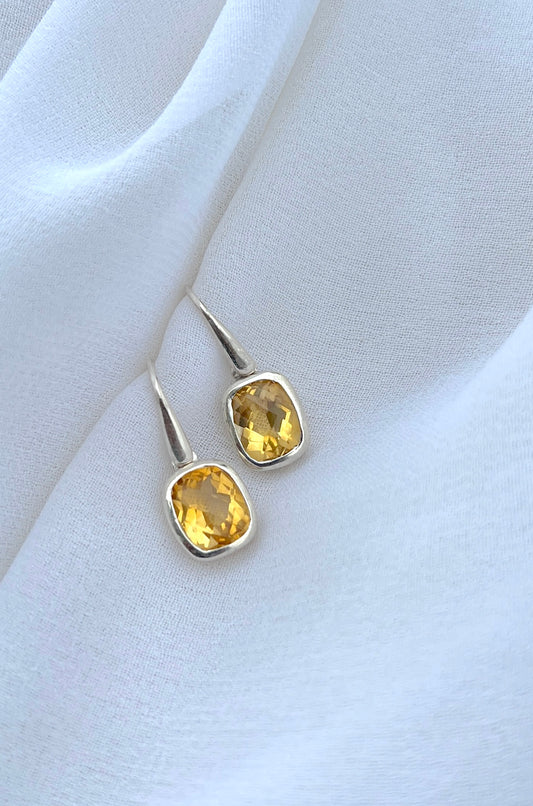 Small Square Citrine Drop - 925 silver