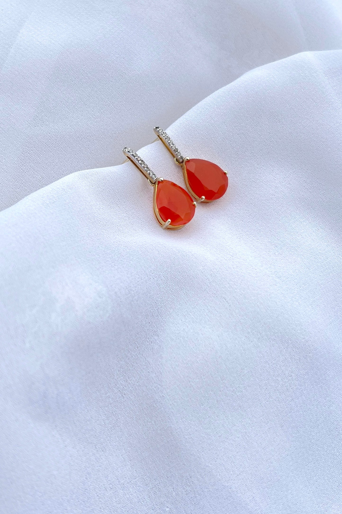 Carnelian Drops with Single Cut Diamonds - 925 Silver