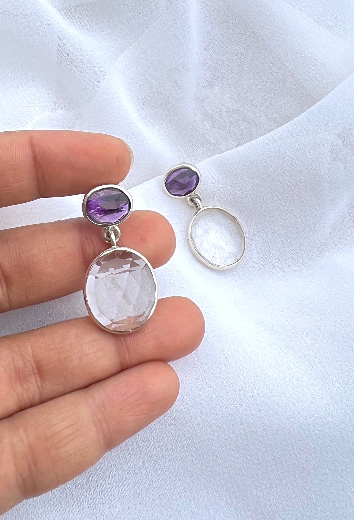 Amethyst and Crystal Drops - 925 Silver