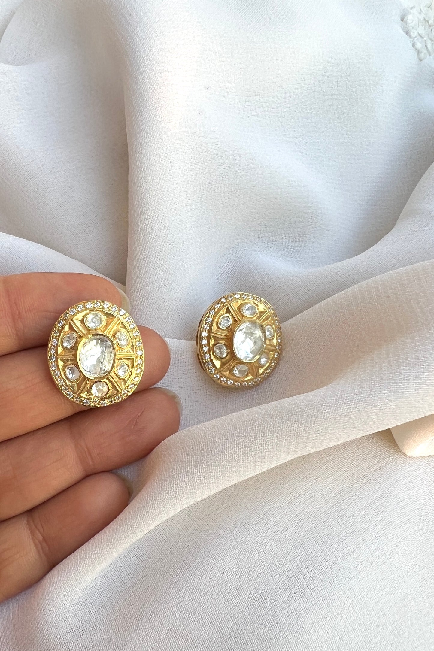 Oval Polki Studs
