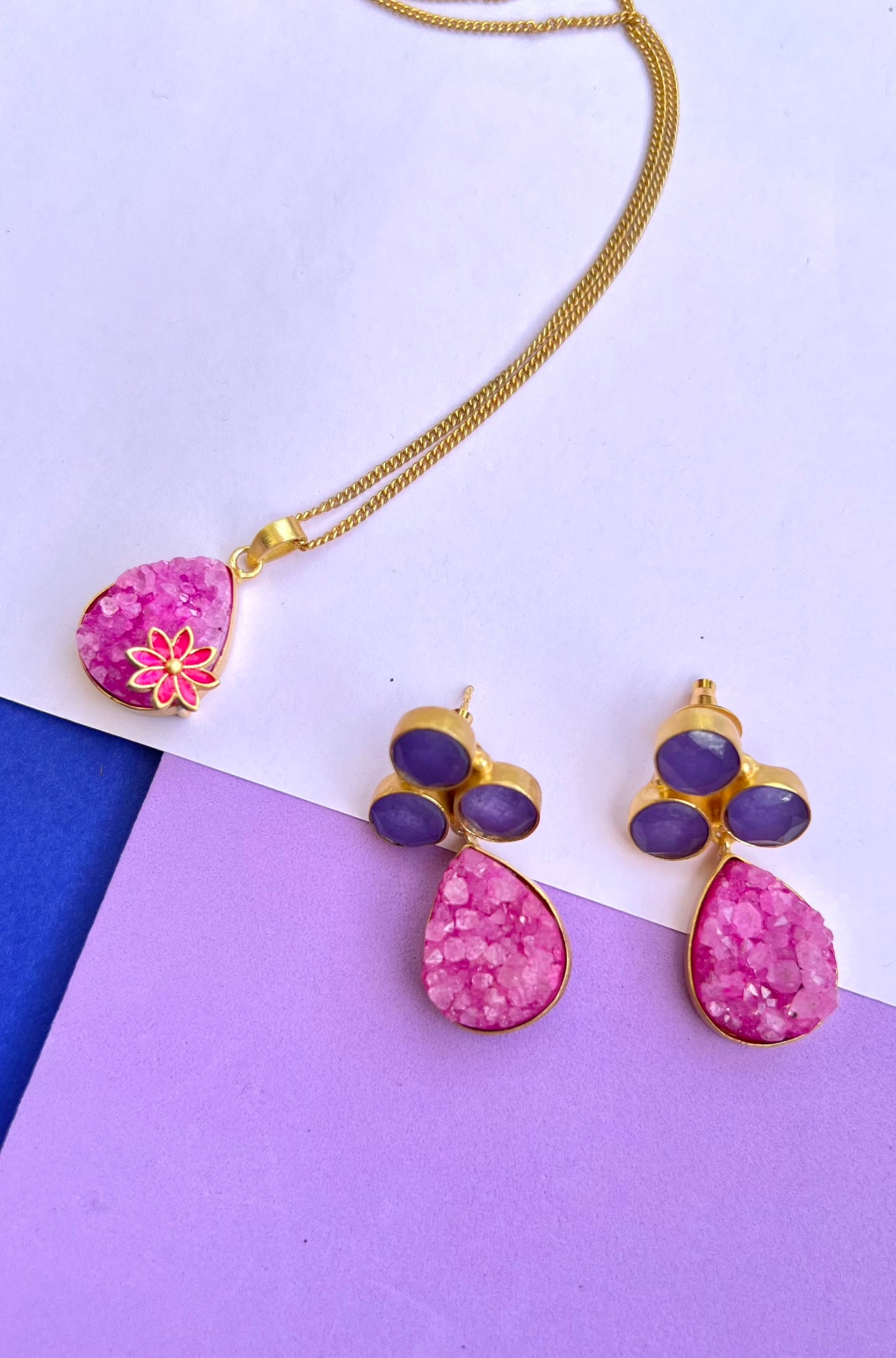 Druzy Pendant - Pink